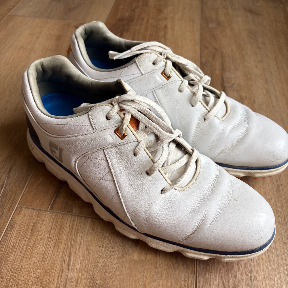 FootJoy Golf Shoes Men's Size 10 White Leather Navy Orange FJ FTF Lace Up